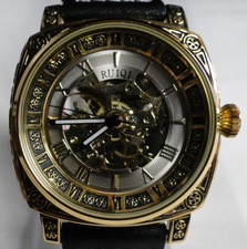 Schwarz/Goldene RUIQI Automatic Handaufzug Mechanische Armbanduhr Analog