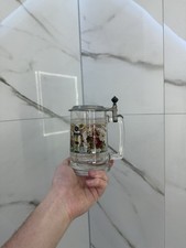 Vintage WMF Bierkrug aus Glas mit Bemalung & Zinndeckel Reinzinn Made in Germany