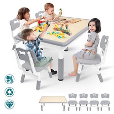Kindertisch Set Kindersitzgruppe Verstellbarer Spieltisch mit 4 Kinderstuhl Grau