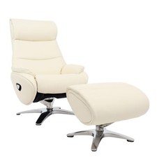 B-Ware Relaxsessel mit Hocker MCW-K98, Metall Echtleder/Kunstleder, creme-weiße