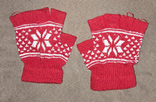 Damen Fingerhandschuhe Winter Fingerlose Handschuhe rot mit weiß