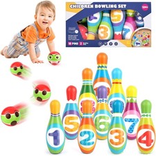 LWMTT Bowling Set mit 10 Bowlingstiften und 2 Bällen - Kegelspiel für Kinder ab