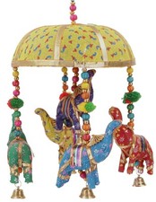 Original indisches Elefanten Mobile mit Glöckchen - gelb - 28*15 cm