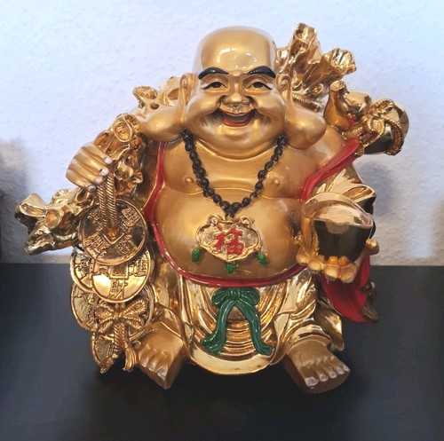 Lachender buddha gold figur - buddha,