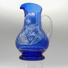 Glaskanne Glaskaraffe kobaltblau großer Krug aus Bleikristall Überfangglas 80er