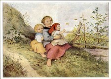 Künstlerkarte Kunst Künstler Adrian Ludwig Richter "Kinder mit Schmetterlingen"