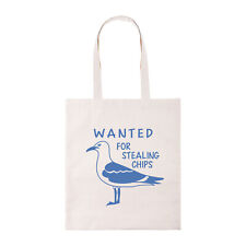Möwe gesucht zum Stehlen von Chips Tragetasche lustig Baumwolle Shopper Tragetasche Geschenk neu