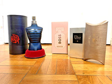 4 LEERE PARFUMVERPACKUNGEN + LEERER FLACON ULTRA MALE * GAULTIER