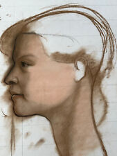 PORTRAIT FRAU GROSSE KREIDEZEICHNUNG ZEICHNUNG AUF PAPIER 43x61cm STUDIE