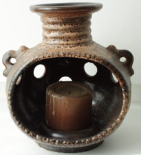 rustikales Vintage Windlicht Keramik Handarbeit braun Höhe ca. 20 cm / Ø 19,5 cm