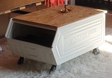 SOFATISCH COUCHTISCH MIT STAURAUM OUTDOOR INDUSTRIAL DESIGN METALL HOLZ 