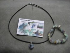 Edelsteinkette - Regenbogen Fluorit-Set - Mini Herz - Anhänger für Beweglichkeit