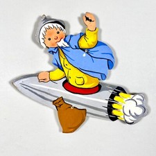 Raketen-Sandmännchen 1960er 16x16cm Sputnik Schock Märchen-Holzbild Mängel