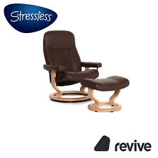 Stressless Consul Leder Sessel Braun Größe M inkl. Hocker Dunkelbraun