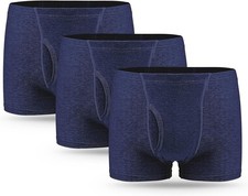 Pack of 3 Men's Incontinence Pants, Washable Cotton Boxer Shorts with 300 ml   L