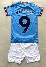 Retro Kinder MCity Fussball Fan Set Haaland Trikot Shorts 2022/23 , neu