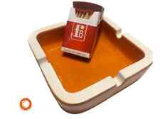 1970er Kultmarke F6 Werbe-Aschenbecher neu/nos Porzellan orange-weiß 13cmneu