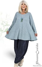 LAGENLOOK Pullover Glocken-Long-Shirt Kurzlänge blau 42 44 46 48 50 52 54 56 58