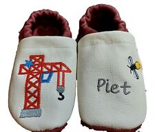  Krabbelschuhe, Lauflernschuhe, Baby Lederpuschen Kran  bestickt personalisiert