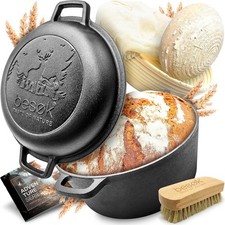 besøk Brottopf Set [Gärkorb + Bürste + Rezeptheft] Anti-Haft Gusseisen 26cm