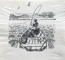 Karl Adser 1912-1995 Angler auf seinem Boot See Ostsee Möwen Sommertag Dänemark