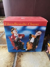 2 handbemalte Clowns Eduscho Vintage 10,5 cm bzw 11.5 cm Polyresin