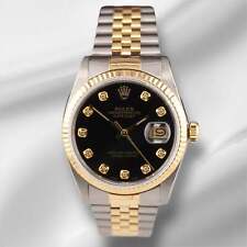 Rolex Datejust 36mm 18kYellow Gold & Stahl Gerillter Schwarz Diamant Zifferblatt