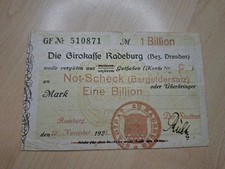 Notgeld Scheck  Radeburg 1