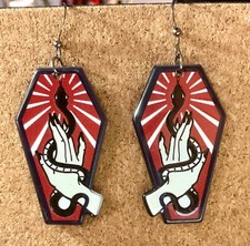 Handgemachte rote Schlangen-Sarg dunkelsilber Ohrhänger Ohrring Paar Modeschmuck