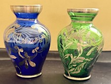 2 Mundgeblasene  Vase ca. 1930 Silber Auflage Venedig Souvenir