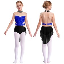 DE iEFiEL Mädchen Ballettanzug Strass Glitzer Ballett Body Mit Asymmetrisch Rock