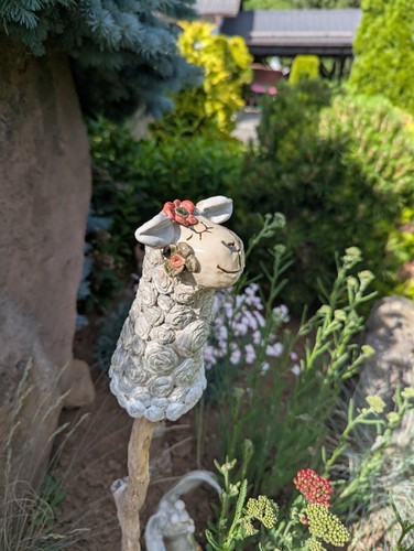 Keramik schaf gartenstecker - schaf,