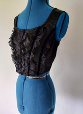 Top Oberteil Spitze Steampunk Gothic Rüschen schwarz Samtband bauchfrei Retro