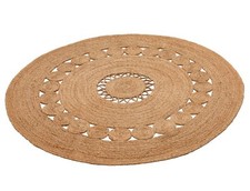 Jute Teppich rund 190 cm braun geflochen gewebt 100% Jute natur groß Muster Boho