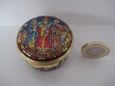 VINTAGE EMAILLE TRINKET BOX HALCYON DAYS WEIHNACHTEN 1989 BUNTGLASFENSTER