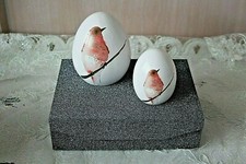Deko  Keramikeier, roter Vogel, Sammlerstücke, 2 Stück, handbemalt
