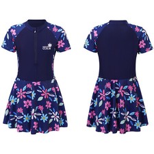 DE Kinder Badeanzug Blumendruck Schwimmanzug Einteiler Bademode Strandkleid 