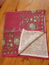 Leinendecke, Landhaus, Tischdecke rot grün Blumenmuster schweres Leinen Garten