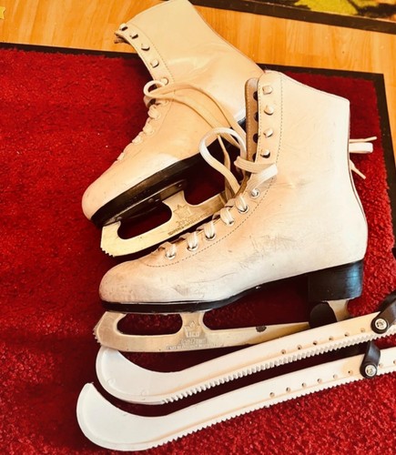 Weisse leder schlittschuhe - weisse, leder-