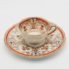 Meito Porzellan Handmalerei Prunkgedeck Sammeltasse Ätzgold Vitrinenstück 