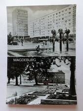 Alte AK Magdeburg Kugelbrunnen Staatsbank [aA667]