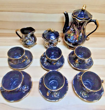 Vintage Kobalt Blau Kaffee Service mit Goldrand – 15-teilig – Löwenkopf