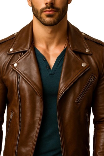 Herren braun leder biker - braun,