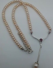 Collier, Kette, Süßwasserperlen, Rhodolith,Turmalin, pink Opal, Silber 925 rhod.