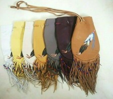 indianer medizinbeutel, Tabakbeutel handbemalt Native American Style, Feder