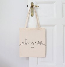 Berlin Skyline Tragetasche mit langen Henkeln | Berlin Jutebeutel Schultertasche