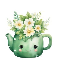 Watercolour teapot flowers 9x9