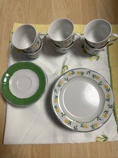 TCM Tchibo Qualitätsporzellan Kaffeeservice 6 Personen Gelb Grün Blumen