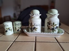 Essig- und Ölspender Set mit Pfeffer und Salzstreuer handbemalt Olivenmotiv