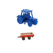 Spur N Traktor blau klein mit Anhänger flach, lackiert